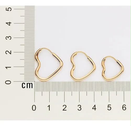 Kit 3 Pares De Brincos Argolas De Coração Rommanel Douradas